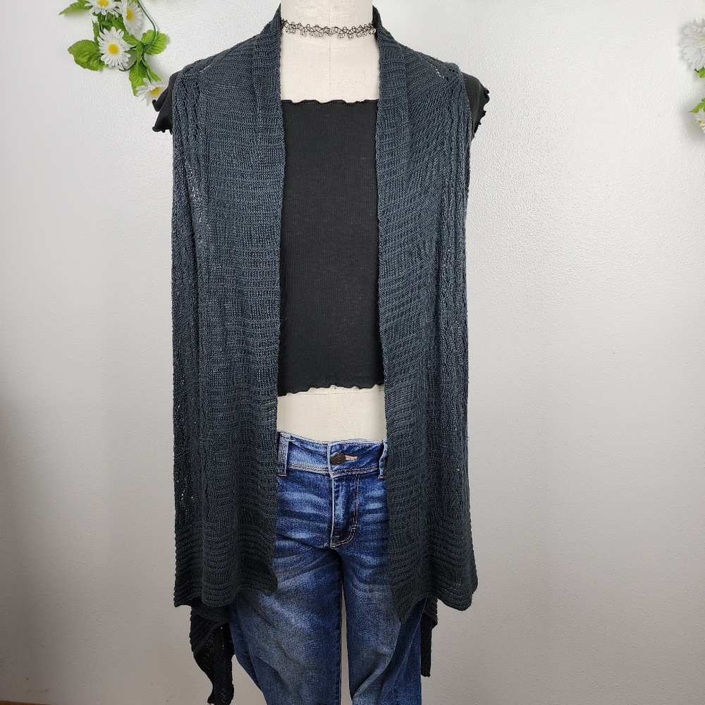 New Directions Open Cardigan Knit Vest in Dark Grey Sz XL